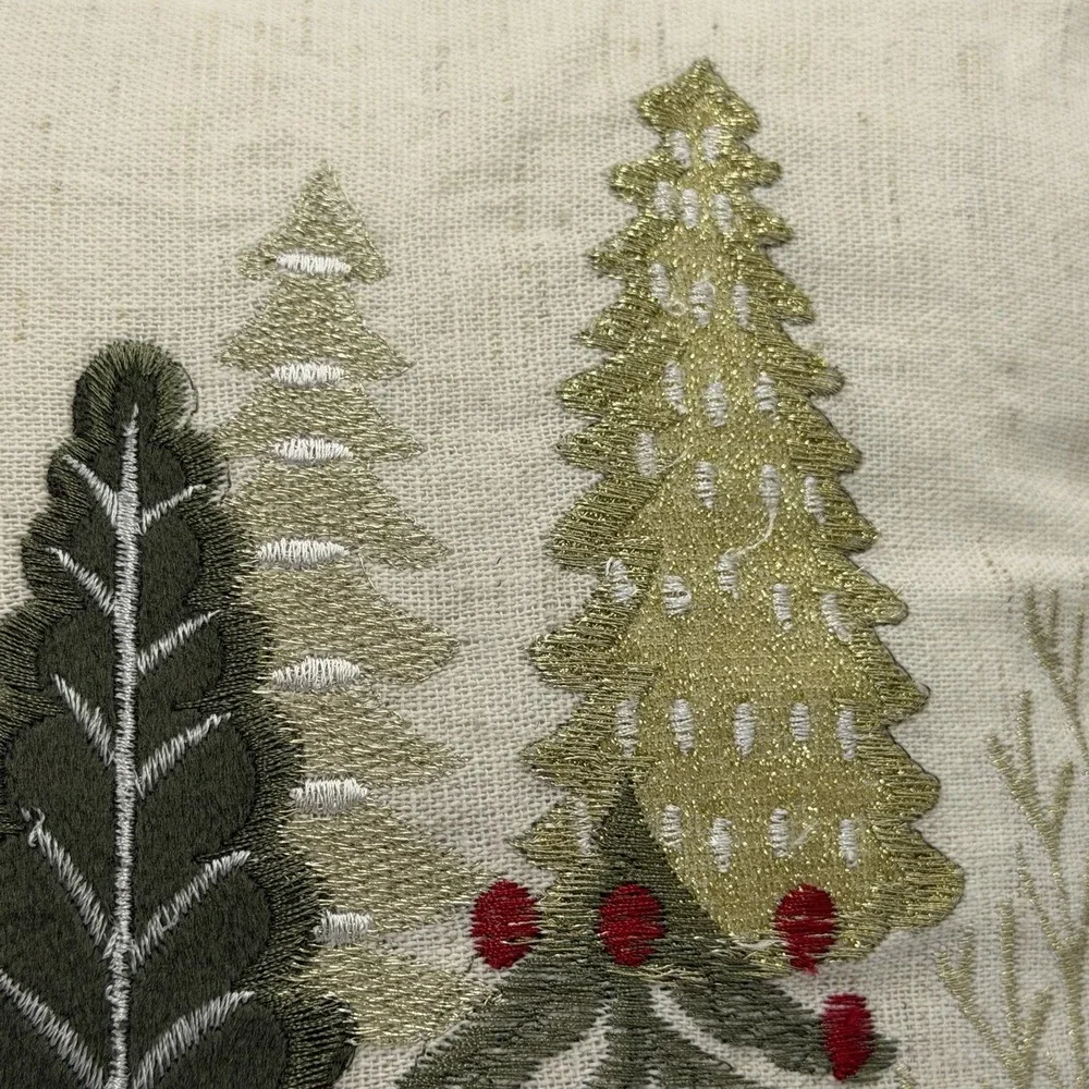 Celerie Kemble Winter Village Christmas Pillow 15x15 Embroidered‎ Trees House